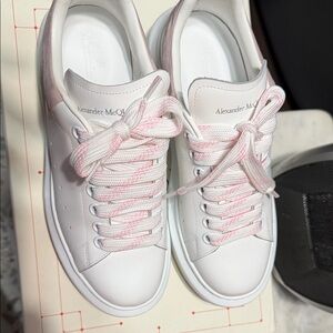 Alexander McQueen White and Pink Lace-Up Sneakers